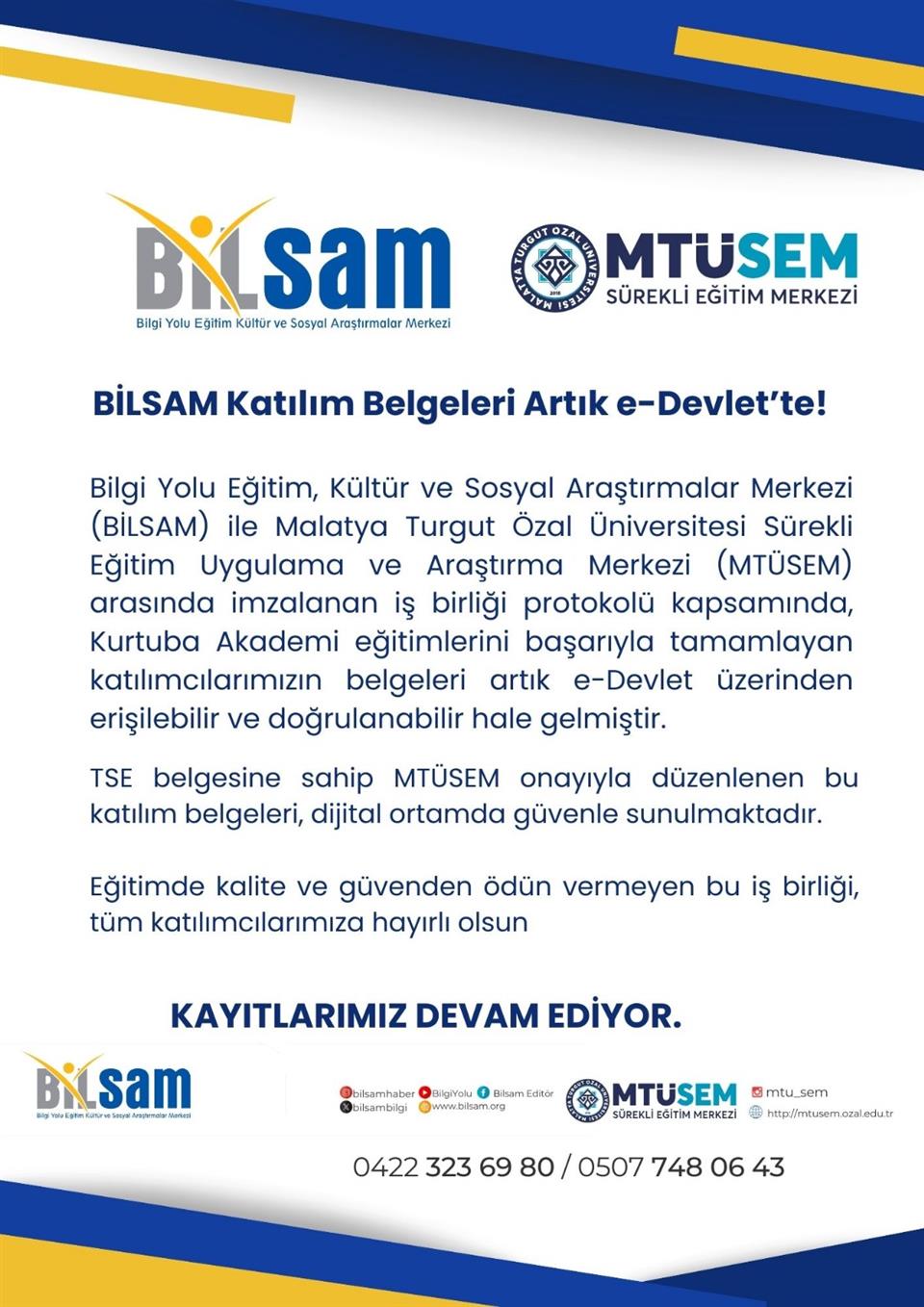 BİLSAM Katılım Belgeleri Artık e-Devlet’te! 
